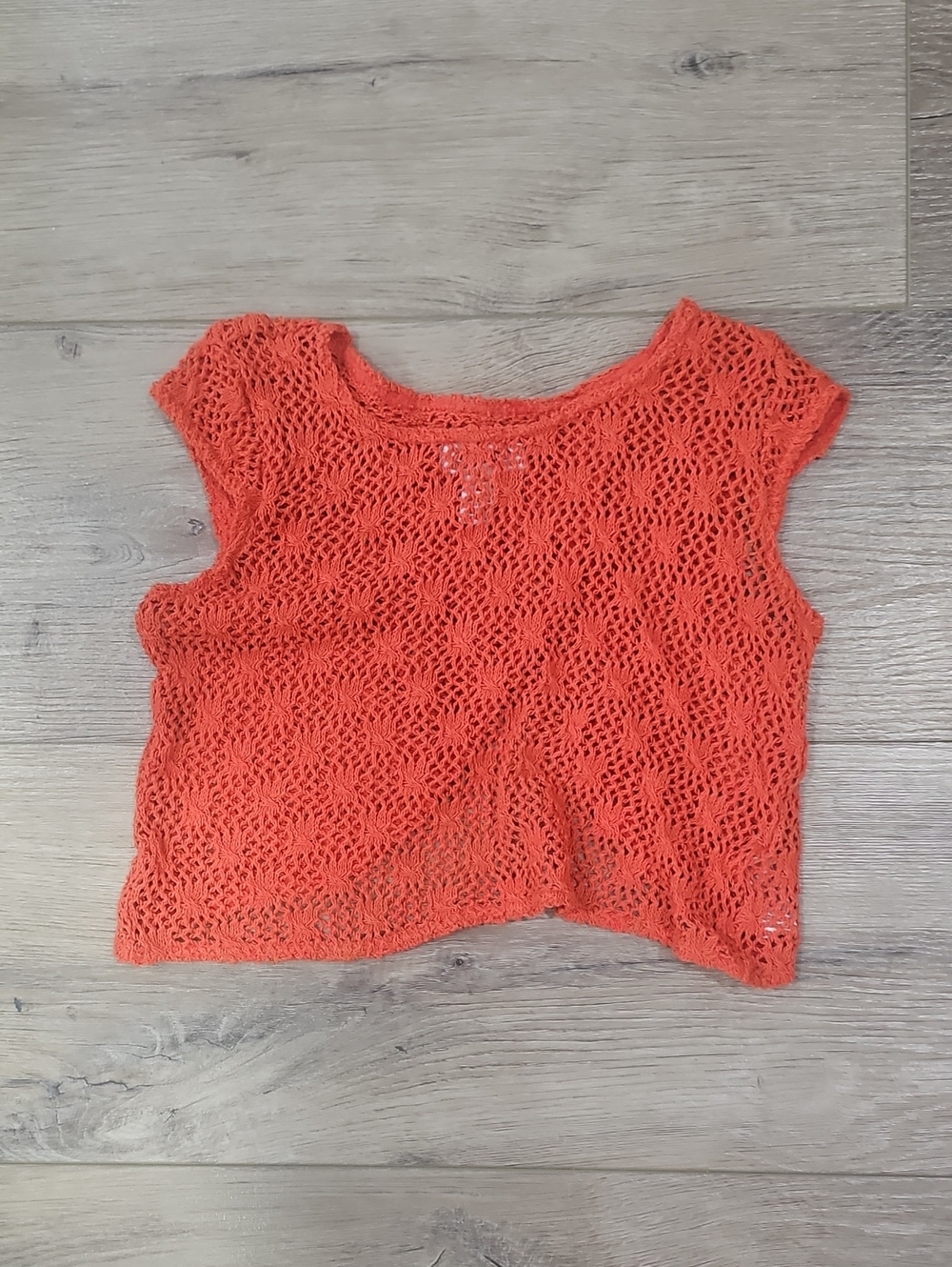 Arizona Crochet Knit Short Sleeve Top in Orange Size XS
